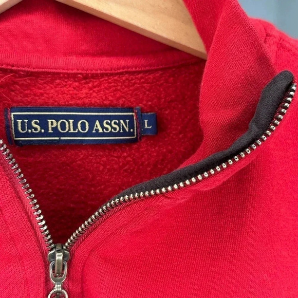 U.S. Polo Assn. Men's‎ L red 1/4 zip pull over sweatshirt with pockets Preppy - Picture 4 of 6